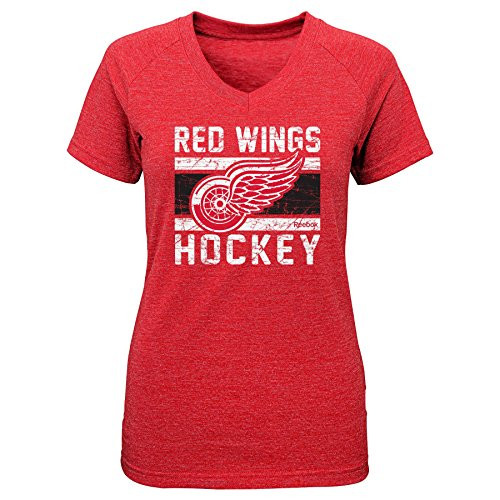 NHL Detroit Red Wings Girls Iced Lines V-Neck Short Sleeve Tee Medium10-12 Red