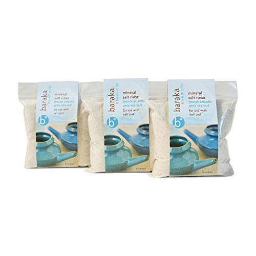 Baraka Neti Pot Mineral Salt Sinus Rinse Saline Solution - Use with Neti Pot - Premium No Burning French Atlantic Sea Salt for Sinus Relief 8 oz 3 Pack