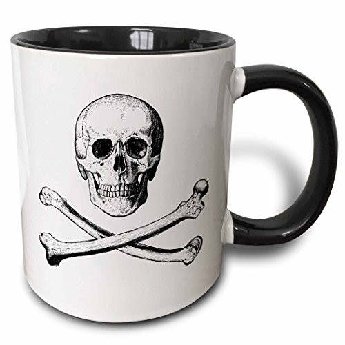 3dRose mug_201872_4 Crossbones Picture of Skull and Bones on White Background Ceramic, 11oz, Black/White