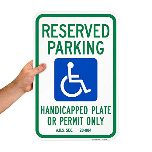 Reserved Parking - Handicap Plate Or Permit Only Official Arizona Sign By SmartSign  12 x 18 Aluminum