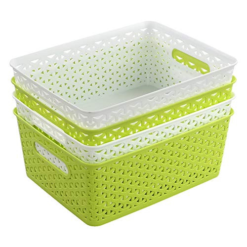 Farmoon Weave Plastic Basket Woven Storage Baskets Orgainzer 4 Packs