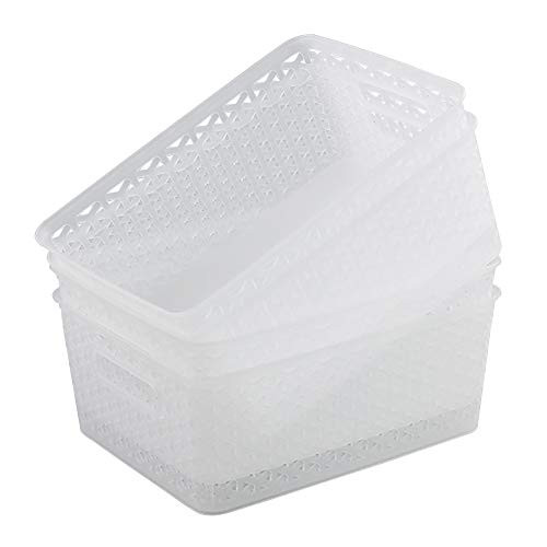 DynkoNA 4 Plastic Weave Storage Baskets Clear Organizer Bin