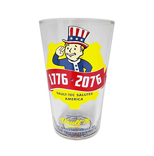 Fallout Pint Glass, VAULT-TEC SALUTES AMERICA clear Pint Glass, Set of 1, 16oz
