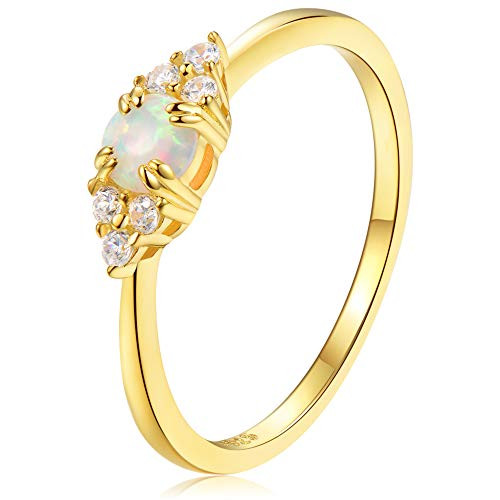 espere Sterling Silver Halo Opal Stacking Ring Simple Dainty Gold Ring Opal Ring Birthstone Ring White Opal - 18K Yellow Gold Plating Size 9