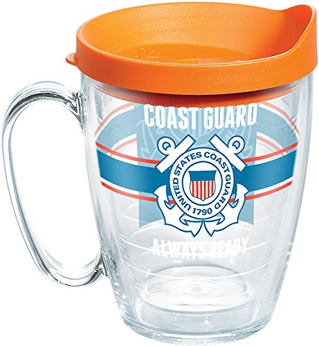Tervis 1286854 Coast Guard Pride Tumbler with Wrap and Orange Lid 16oz Mug, Clear