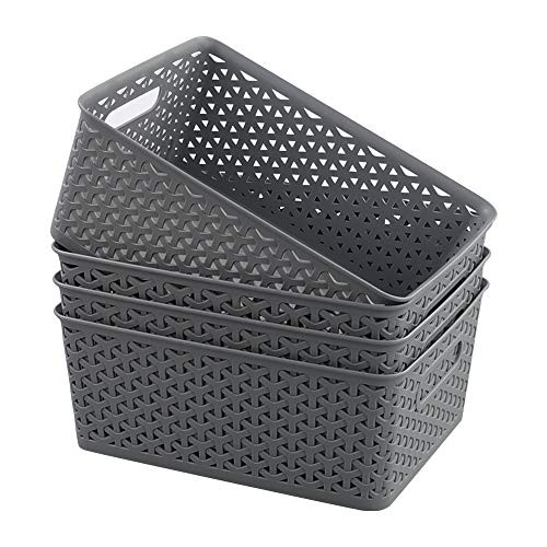 Obston Plastic Storage Basket Grey Organization and Storage Baskets for Bathroom 4 Packs