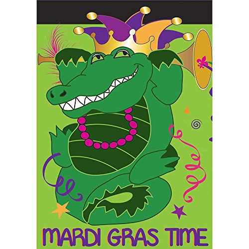 Mardi Gras Time Alligator 18 x 13 Rectangular Double Applique Small Garden Flag