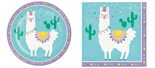 Llama Party Dinner Plates 16 and Napkins 16 Bundle
