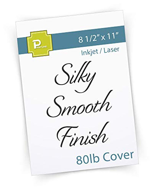 Printure Cardstock Paper - 8_5 x 11 White - Silky Smooth Finish - Thick Heavy 80lb Cover - for InkjetLaser Printers 100 Sheets