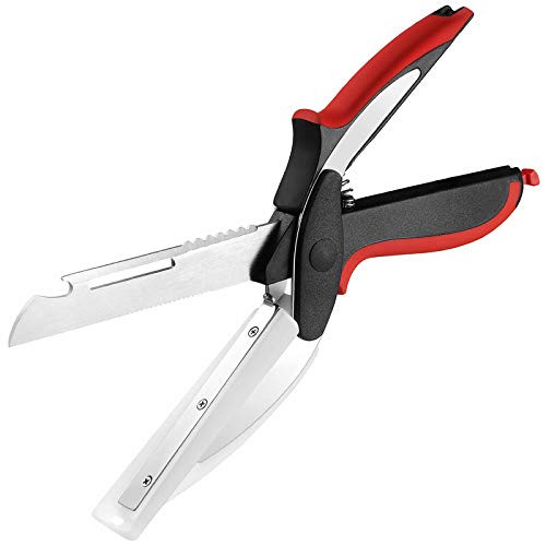 Mugasin Kitchen Scissors 6 in 1 Food Choppers Slicer with Built-in Cutting Board Stainless Steel Food Scissors Fruit Peeler for Meat Vegetables Shredders Kitchen Tools