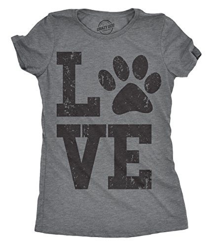 Womens Love Paw T Shirt for Dog Mom Pet Lover Cool Funny Graphic Tee Dark Heather Grey - XL