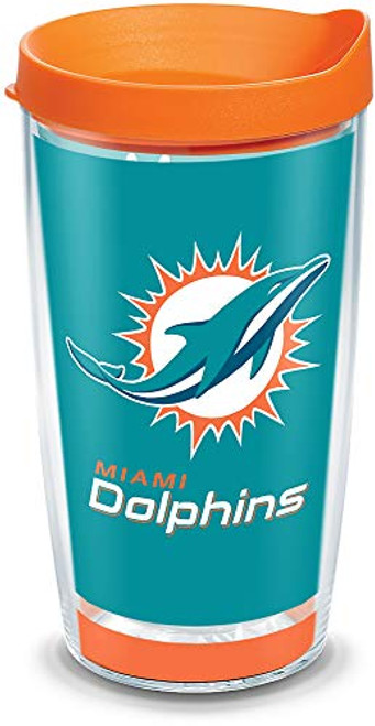Tervis NFL Miami Dolphins - Touchdown Insulated Tumbler with Wrap and Orange Travel Lid 16 oz - Tritan Clear Tervis NFL Miami Dolphins - Touchdown Insulated Tumbler with Wrap and Orange Travel Lid 16 oz - Tritan Clear