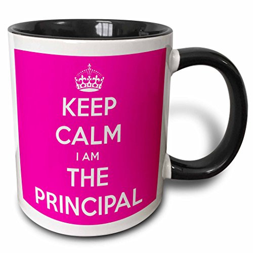 3dRose mug_216311_4 Keep Calm I Am The Principal Pink - Two Tone Black Mug, 11oz