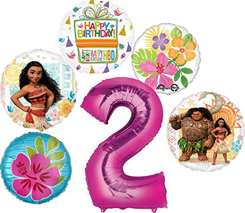 Moana Party Supplies 2nd Birthday Balloon Bouquet Decorations - Pink Number 2 Moana Party Supplies 2nd Birthday Balloon Bouquet Decorations - Pink Number 2