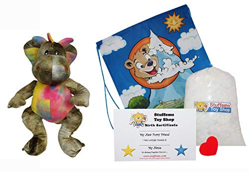 Make Your Own Stuffed Animal 16 Pink  and  Blue Dragon Kit - No Sew - with Cute Backpack!