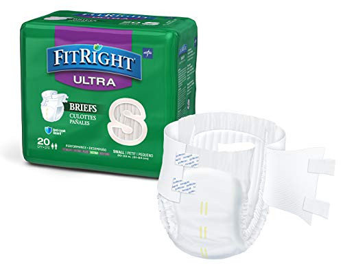 FitRight Ultra Adult Diapers Disposable Incontinence Briefs with Tabs Heavy Absorbency Small 20-33 Pack of 20