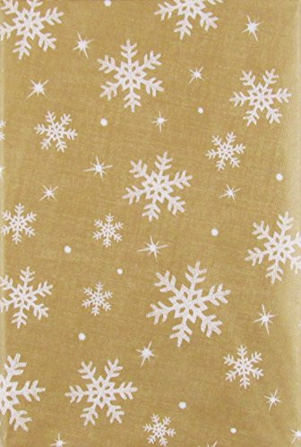 Mainstream Christmas Snowflakes Delight Vinyl Flannel Back Tablecloth Gold 52 x 90 Oblong