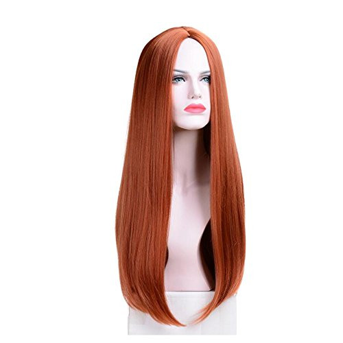 BERON 26 Long Straight Hair Cosplay Costume Party Wig with Wig Cap Dark Orange