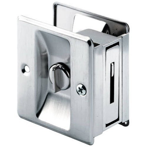 Slide-Co 164159 Pocket Door Privacy Lock with Pull, Satin Nickel