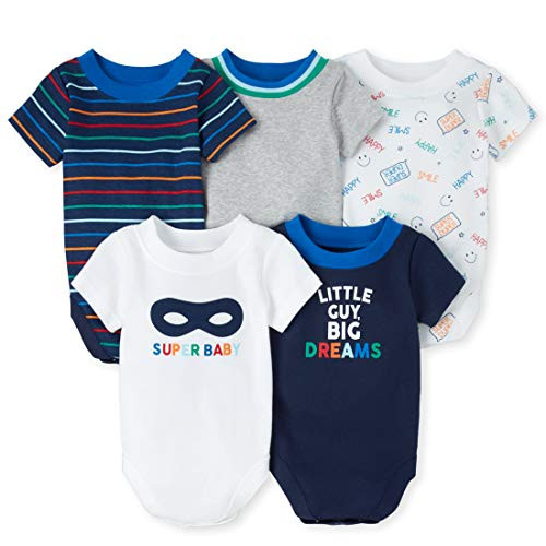 The Childrens Place Baby Boys Short Sleeve 5 Pack Bodysuit Set White 9-12MOS