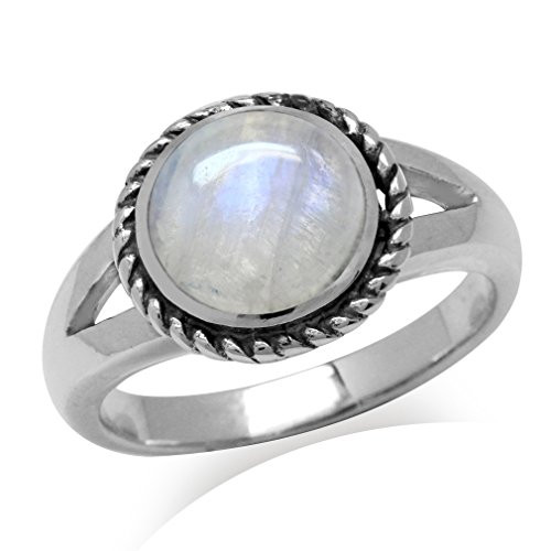 Silvershake 9mm Natural Round Shape Moonstone 925 Sterling Silver Rope Solitaire Ring Size 9 Silvershake 9mm Natural Round Shape Moonstone 925 Sterling Silver Rope Solitaire Ring Size 9