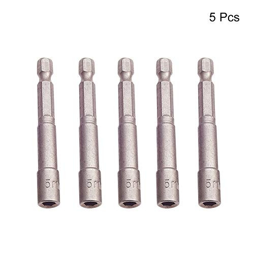 Utoolmart 14 Quick-Change Hex Shank 5mm Nut Setter Driver Drill Bit 65mm Length Metric No-magnetic 5 Pcs