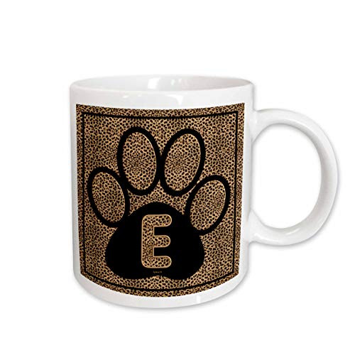 3dRose Letter E Standard Cheetah Print Cat Paw Mug 11-Ounce
