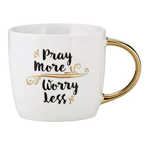 Pray More Worry Less Ceramic Stoneware Gold Handle Religious Coffee Mug 14 Ounce Pray More Worry Less Ceramic Stoneware Gold Handle Religious Coffee Mug 14 Ounce
