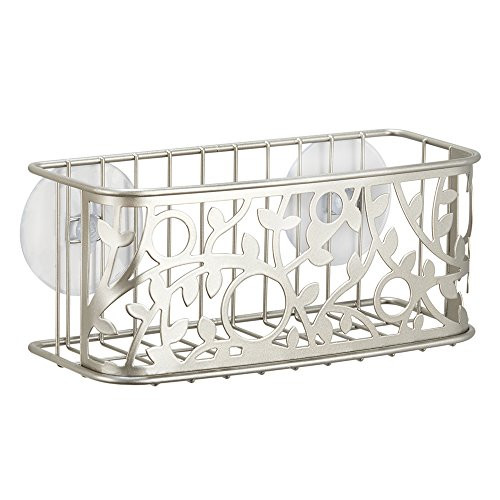 InterDesign Vine Suction Bathroom Shower Caddy Basket for Shampoo, Conditioner, Soap - Satin