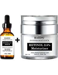 HARISU Cosmeceuticalss 2_5% Retinol Moisturizer  and  Serum Set - Anti Wrinkle Lotion For Your Face - With Vitamin C Hyaluronic Acid With 2_5% Active Retinol Hyaluronic Acid Vitamin E