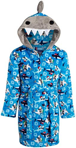 Only Boys Plush Fleece Animal Character Hooded Robe Sharks Size Large 1214