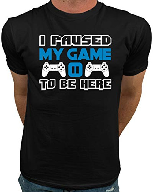 Market Trendz I Paused My Game to Be Here T Shirt Video Game Shirts for Men Blue on Black 3X-Large