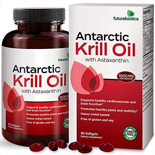 Futurebiotics Antarctic Krill Oil with Omega-3s EPA DHA Astaxanthin and Phospholipids - 100% Pure Premium Krill Oil Heavy Metal Tested Non GMO  90 Softgels