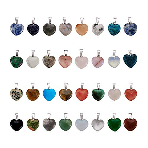 Fashewelry 50Pcs Heart Shaped Mixed Stone Pendants Healing Chakra Crystal Gemstone Rock Charms Random for Jewelry Making Hole 2x7mm Fashewelry 50Pcs Heart Shaped Mixed Stone Pendants Healing Chakra Crystal Gemstone Rock Charms Random for Jewelry Making Hole 2x7mm