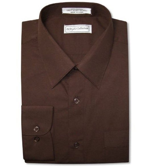 Biagio Mens 100% Cotton Solid Chocolate Brown Color Dress Shirt sz 19 3435