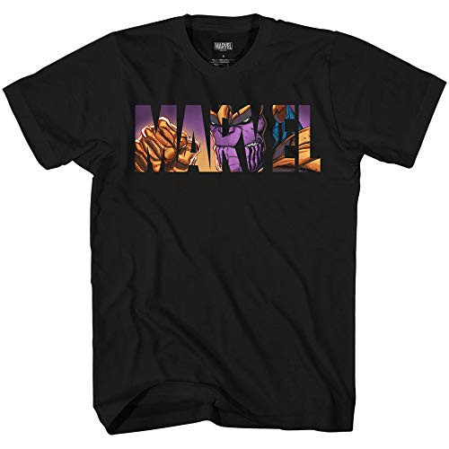 Marvel Logo Thanos Avengers Super Hero Adult Graphic Mens T-Shirt Black X-Large