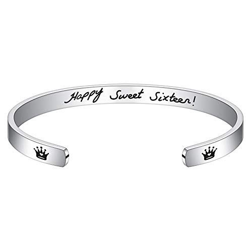 M MOOHAM 16th Birthday Gifts for Girls - Engraved Happy Sweet Sixteen Bracelet Jewelry Birthday Gifts for 16 Year Old Girl Daughter Granddaughter Niece Turning 16 Jewelry Gift Idea
