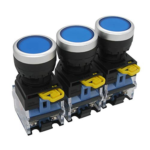 Taiss / 3pcs 22mm 10A 440V 1NO 1NC Blue Sign Momentary Push Button Switch Pushbutton Switches (Warranty 3 years) LA38-11BN-BU