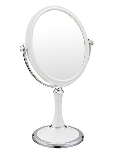 Double Sided Swivel Vanity Mirror with 3 x Magnification Pinkzio Oval Shaped Two-sided Makeup Mirror bathroom tabletop Dual Sided mirror 1x3x magnification Peal White