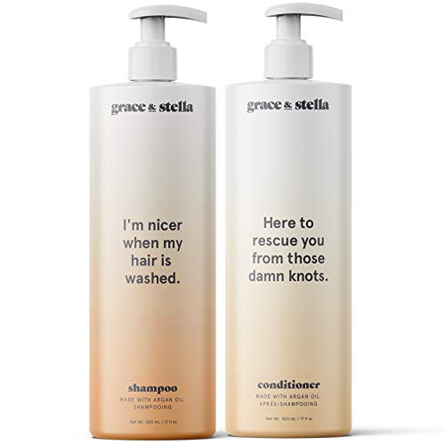 Grace  and  Stella Argan Oil Shampoo  and  Conditioner Set  16oz x 2  Natural Shampoo and Conditioner For Healthy Hair  Cruelty Free Shampoo Shampoo Sulfate Free Paraben-Free Silicone Free Shampoo