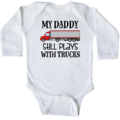 inktastic Daddy Still Plays with Trucks Long Sleeve Creeper 6 Months White 2ea63