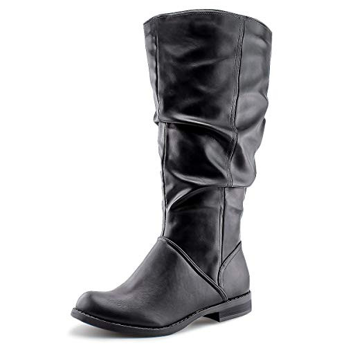 JABASIC Women Knee High Slouch Boot Wide Calf Boots 6Black