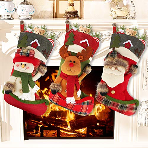 Aiduy Set of 3 Christmas Stockings Decoration with Cute 3D Plush Santa Snowman Reindeer Xmas Stockings for Christmas Tree Decorations Gifts and Home Decor 18 Aiduy Set of 3 Christmas Stockings Decoration with Cute 3D Plush Santa Snowman Reindeer Xmas Stockings for Christmas Tree Decorations Gifts and Home Decor 18