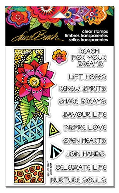 STAMPENDOUS SSCL105 Laurel Burch Clear Stamp Set, Geo Flora Wishes Laurel Burch Stamps Geo Flora Wishes