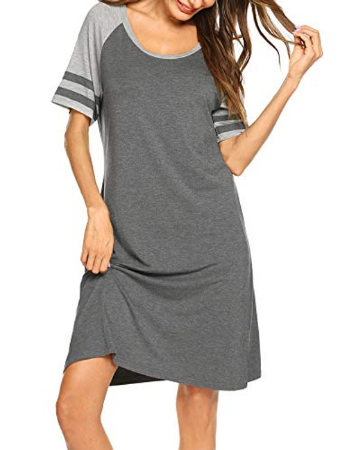 Hotouch Nightdress Womens Cotton Nightgowns Short Nightshirt Sleepwear Short Sleeve Sleepshirts Grey XXL Hotouch Nightdress Womens Cotton Nightgowns Short Nightshirt Sleepwear Short Sleeve Sleepshirts Grey XXL