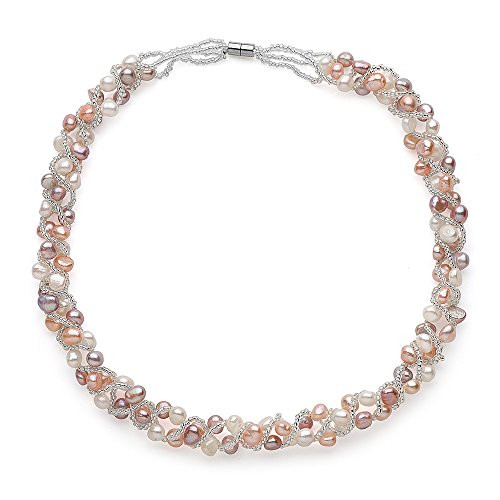 Sugoi Pearls Multi Colour Freshwater Cultured Weaved Pearl Necklace Magnetic Clasp