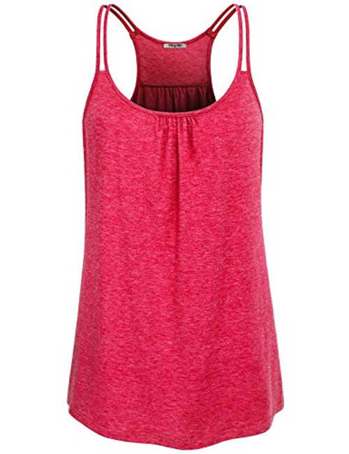 Hibelle Tank Tunic Ladies Sports Wear Women Sleeveless Summer Casual Yoga Tanks Tops Curved Hem Dressy Front Ruched Shirts Racerback Slim Fit Boutique Clothing Watermelon Red Small