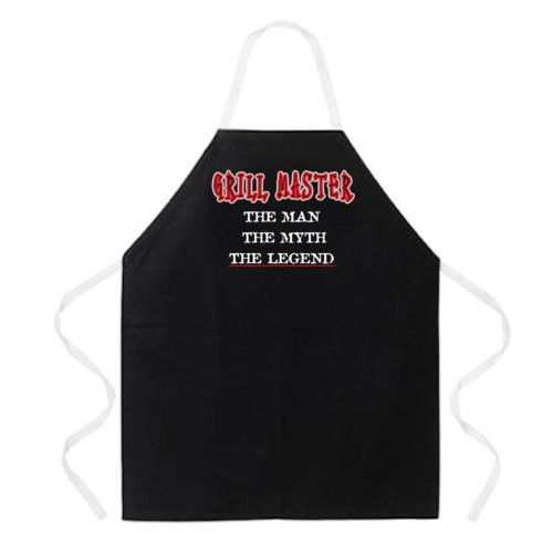 Attitude Aprons Fully Adjustable "Grill Master Man Myth Legend" Apron, Black
