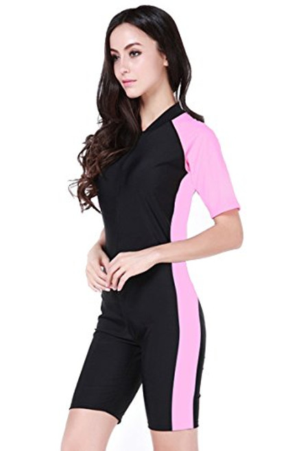Womens One-piece Surf Swim Wet Suit Short Sleeve Rashguard PinkBlack US-SAsian-M Womens One-piece Surf Swim Wet Suit Short Sleeve Rashguard PinkBlack US-SAsian-M