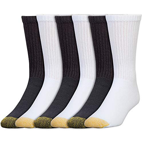 Gold Toe Mens 656S Cotton Crew Athletic Sock MultiPairs BlackWhite 6 Pairs Shoe Size 12-16